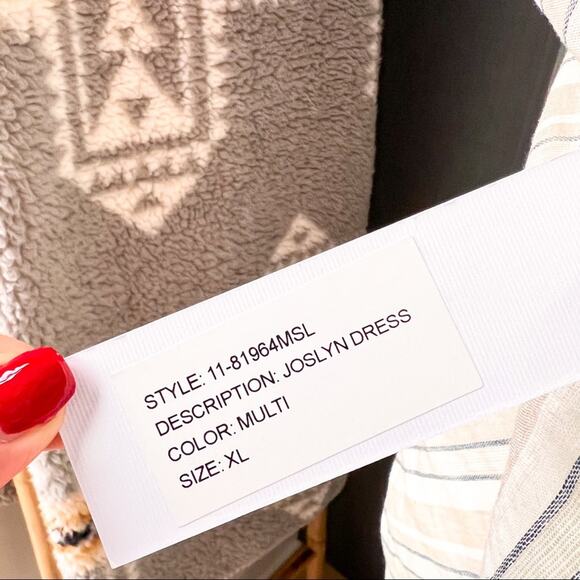 Ronny Kobo Joslyn Beige Striped Linen Blend Ruched Mini Dress Women’s Size XL - Picture 7 of 12